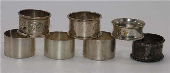 Seven silver napkin rings